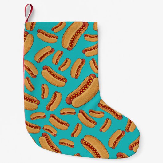 Turquoise hotdogs kleine kerstsok (Voorkant)