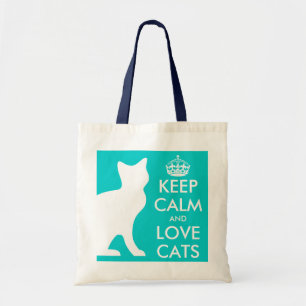 Turquoise Houd kalm en houdt van katten canvas tas