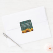 Turquoise hout rustieke zonnebloem bruiloft gunste vierkante sticker (Envelop)
