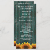 Turquoise hout rustieke zonnebloem bruiloft progra programma (Voorkant / Achterkant)