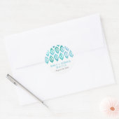 Turquoise Ikat Waterverf | Bruiloft Ronde Sticker (Envelop)