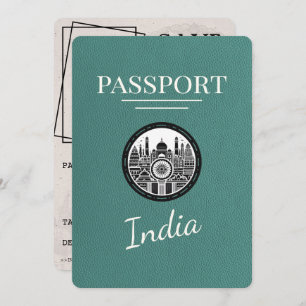 Turquoise India Passport Bewaar de datum Save The Date