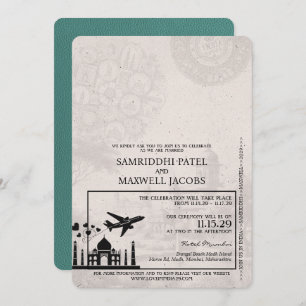 Turquoise India Passport bruiloft uitnodiging