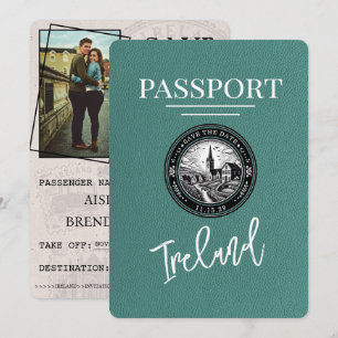 Turquoise Ireland Passport Save the Date