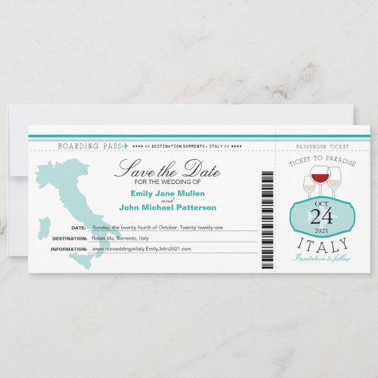 Turquoise Italie Faire-part de mariage de la carte (Devant)