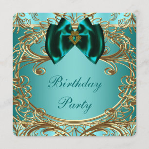 Turquoise Jade en Gouden Verjaardagsfeestje Kaart