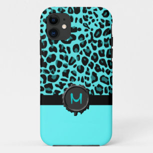 Turquoise Jaguar Print Monogram iPhone 5 Hoesje