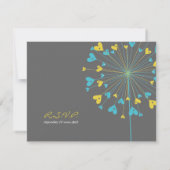 Turquoise Jaune Dandelions Love Wedding Carte RSVP (Dos)