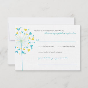 Turquoise Jaune Dandelions Love Wedding Carte RSVP