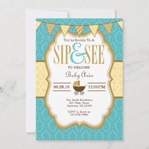 Turquoise Jaune En Or Sip Et Voir Invitation
