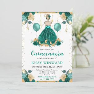 Turquoise Jurk Blond Haar Prinses Quinceanera Kaart