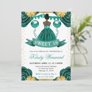 Turquoise Jurk Donkere Huid Prinses Sweet 16 Kaart