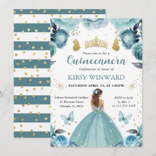 Turquoise Jurk Rode Haren Prinses Quinceanera Kaart