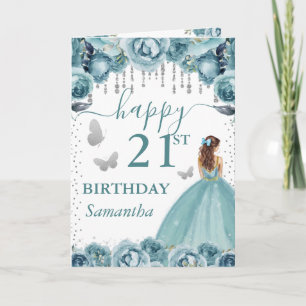 Turquoise Jurk Roodharige Prinses Verjaardag Kaart
