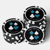Turquoise Kaart Suits Bruiloft Datum en Naam Favor Poker Chips (Opstapeling)