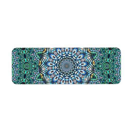 Turquoise Kaleidoscopic Mosaic Reflections Design Etiket (Voorkant)