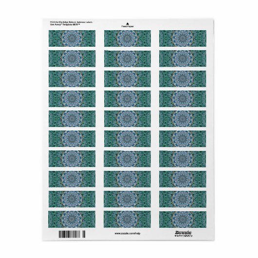 Turquoise Kaleidoscopic Mosaic Reflections Design Etiket (Full Sheet)