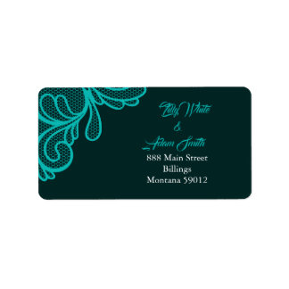 Turquoise Kanten Huwelijksstationery - Adreslabel Etiket