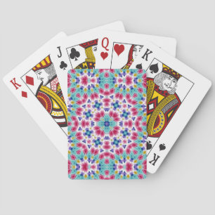 Turquoise karmozijnrode kleurige caleidoscoop orna pokerkaarten