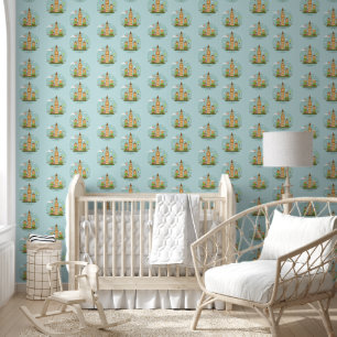 Turquoise kasteel muur papier behang