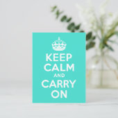 Turquoise Keep Calm en Carry on Briefkaart (Staand voorkant)