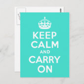 Turquoise Keep Calm en Carry on Briefkaart (Voorkant / Achterkant)