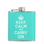 Turquoise Keep Calm en Carry on Heupfles (Voorkant)