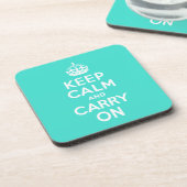 Turquoise Keep Calm en Carry on Onderzetter (Linkerzijde)