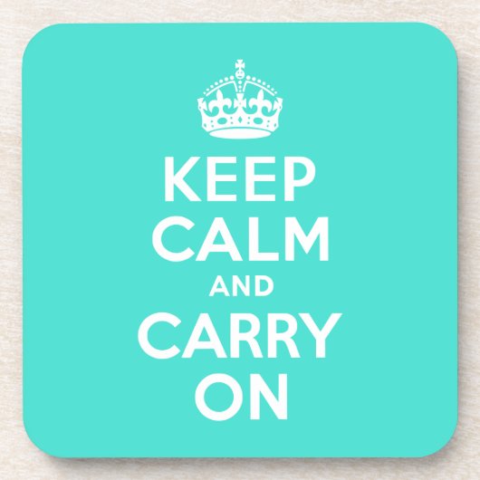 Turquoise Keep Calm en Carry on Onderzetter (Voorkant)