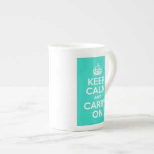 Turquoise Keep Calm en Carry on Porselein Kop