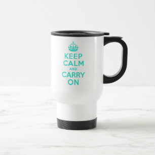Turquoise Keep Calm en Carry on Reisbeker