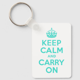 Turquoise Keep Calm en Carry on Sleutelhanger