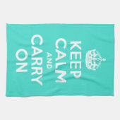 Turquoise Keep Calm en Carry on Theedoek (Horizontaal)