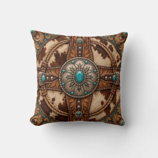 Turquoise Koeienhuid Western Leren Worpkussen Kussen