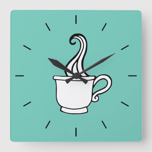 Turquoise koffie diner wandklok vierkante klok (Voorkant)