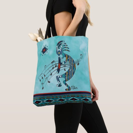 Turquoise Kokopelli Canvas tas (Dichtbij)