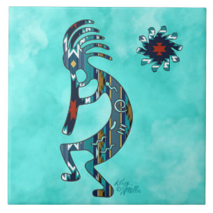 Turquoise Kokopelli Ceramic Tile Tegeltje