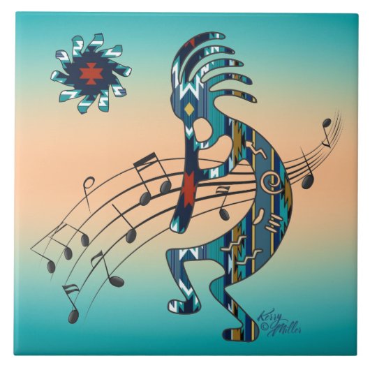 Turquoise Kokopelli Ceramic Tile Tegeltje (Voorkant)