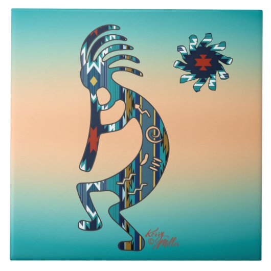Turquoise Kokopelli Ceramic Tile Tegeltje (Voorkant)