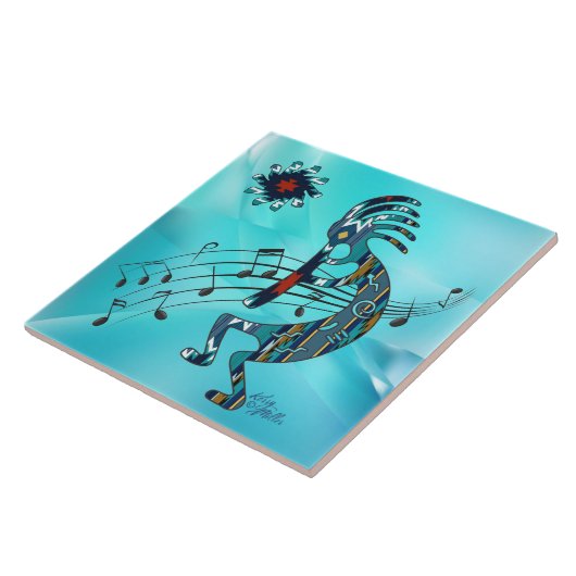 Turquoise Kokopelli Ceramic Tile Tegeltje (Zijkant)