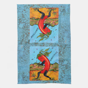 Turquoise Kokopelli Chili Pepper Fun Towel Theedoek