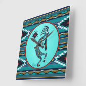 Turquoise Kokopelli Grande horloge murale (Angle)