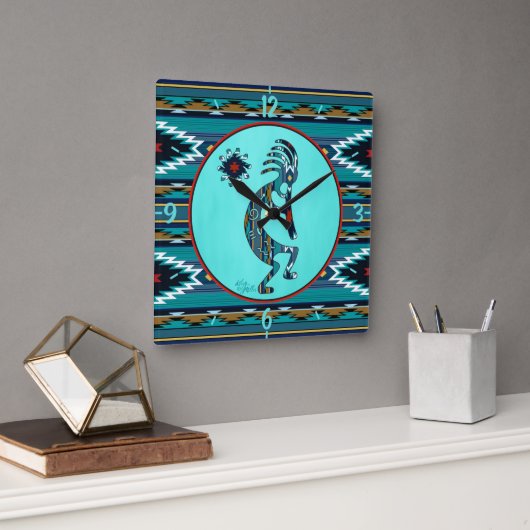 Turquoise Kokopelli Grande horloge murale (Bureau)