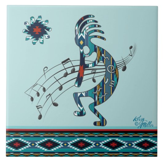 Turquoise Kokopelli Keramische tegels Tegeltje (Voorkant)