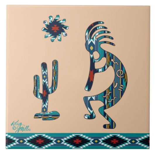 Turquoise Kokopelli Keramische tegels Tegeltje (Voorkant)