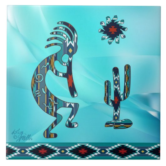 Turquoise Kokopelli Keramische tegels Tegeltje (Voorkant)