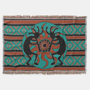 Turquoise Kokopelli Tribal Southwest Design Deken