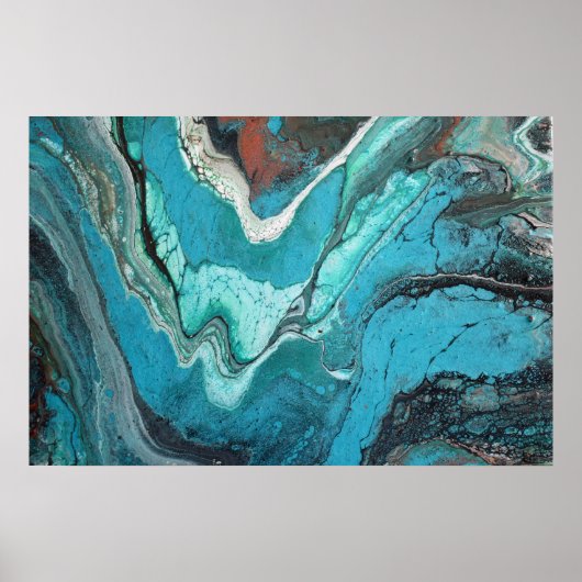 Turquoise Koper Vloeibare Marmeren Acryl Kunst Abs Poster (Voorkant)