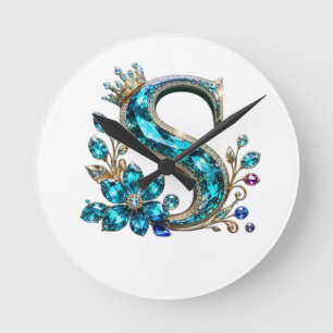 Turquoise Kristallen Letter S & Kroon Ronde Klok