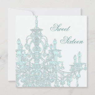 Turquoise kroonluchter Sweet Sixteen feest uitnodi Kaart